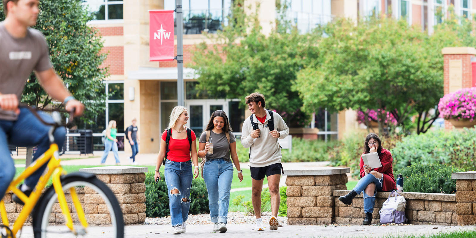 Students walking across campus