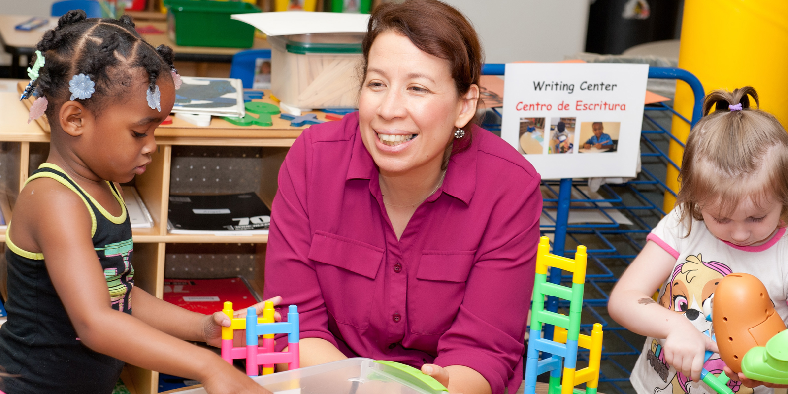 Early childhood teacher leading an activity with her students