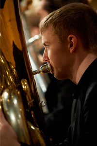 Symphonic Band member playing the tuba