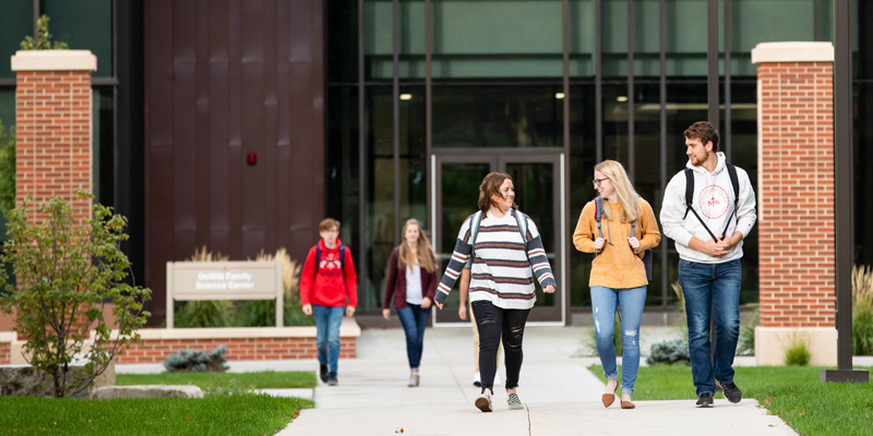 Students walking from the science center